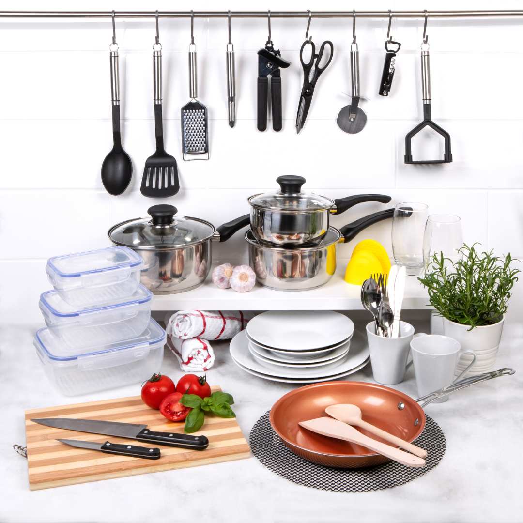 95-Piece Complete Kitchen Starter Set | Essential kitchen tools |  Comprehensive kitchen in a box (Teal)