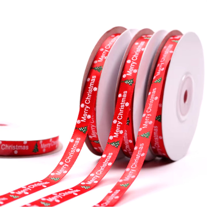 25Yards 10Mm Christmas Ribbon Printed Christmas Polyester Ribbon for Handmade Design Christmas Decoration DIY Gift Packing