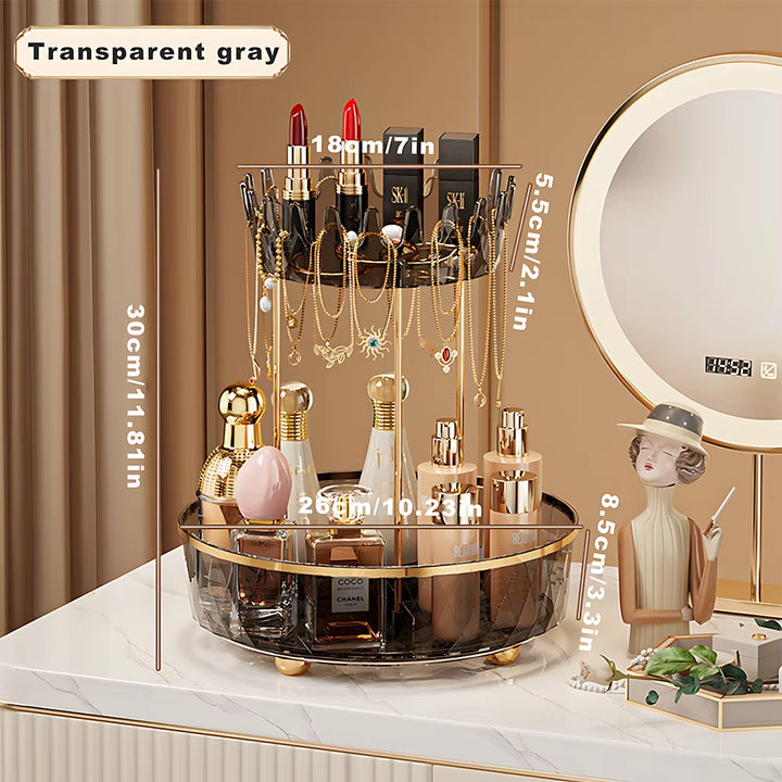 1/2 Layers Rotating Perfume Organizer for Dresser Light Luxury Skincare Cosmetic Organizer PET Bathroom Storage Tray