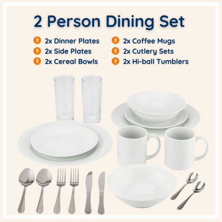 2-Person Dinnerware Set - Student Crockery and Cutlery Set - Student Essentials