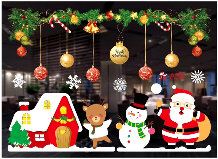 Merry Christmas Decoration for Home 2025 Wall Window Sticker Ornaments Garland New Year Festoon Christmas Decoration 2024 Noel