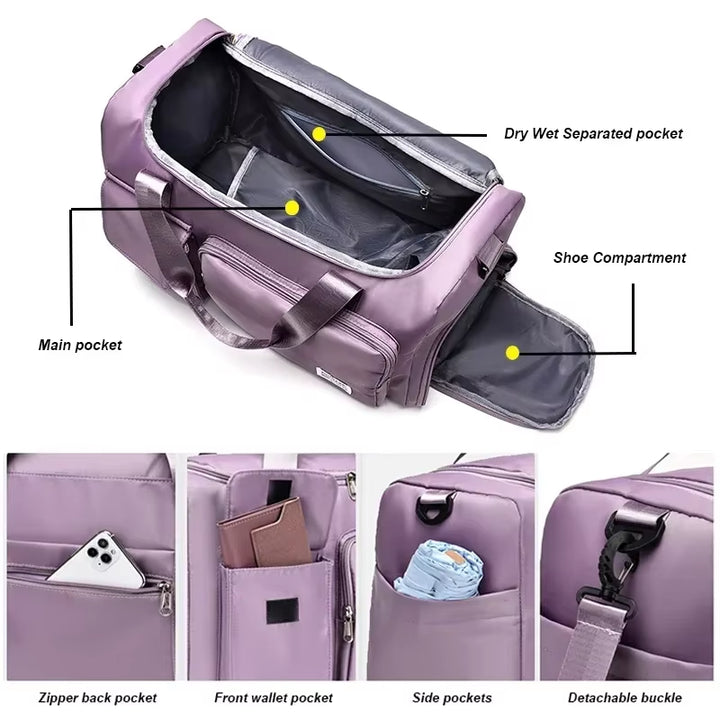 Carry on Travel Bag Large Capacity Weekender Overnight Duffle Bags with Shoe Compartment Sports Fitness Bags for Women 2024