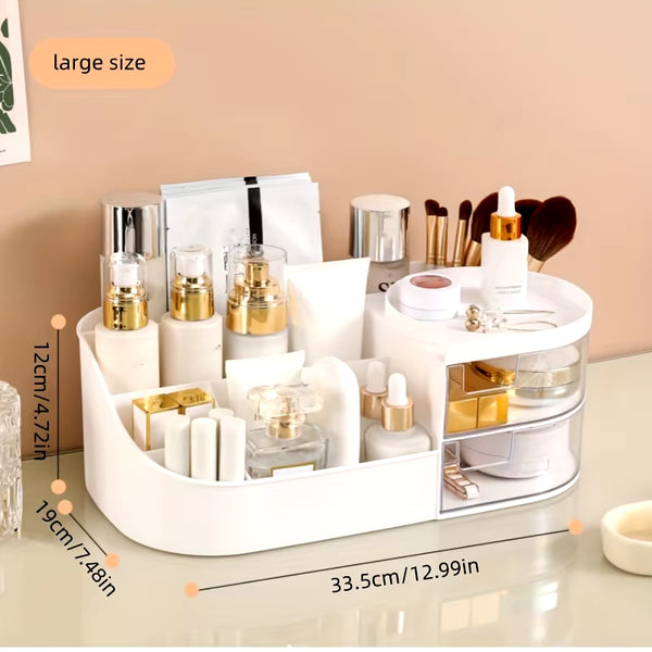 Large Capacity Cosmetic Storage Box with Clear Drawer - Multi-Functional Makeup Organizer for Dressing Table Skincare Products A