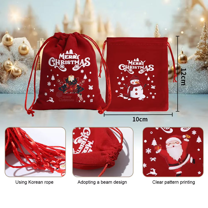 12Pc Christmas Velvet Bags Drawstring Pouch Candy Snack Gifts Bag for Xmas New Year Party Bracelet Jewelry Packaging Storage Bag