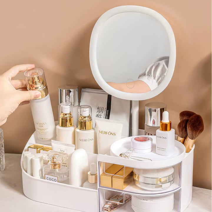 Large Capacity Cosmetic Storage Box with Clear Drawer - Multi-Functional Makeup Organizer for Dressing Table Skincare Products A