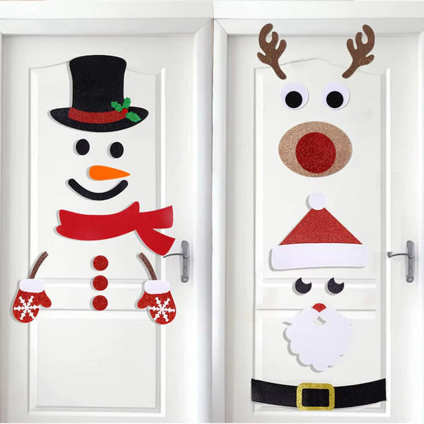 Christmas Door Window Stickers Felt Cloth Cartoon Snowman Santa Claus Elk Wall Sticker for Winter Xmas Noel New Year Decor Decal