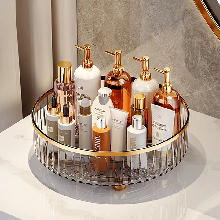 1/2 Layers Rotating Perfume Organizer for Dresser Light Luxury Skincare Cosmetic Organizer PET Bathroom Storage Tray