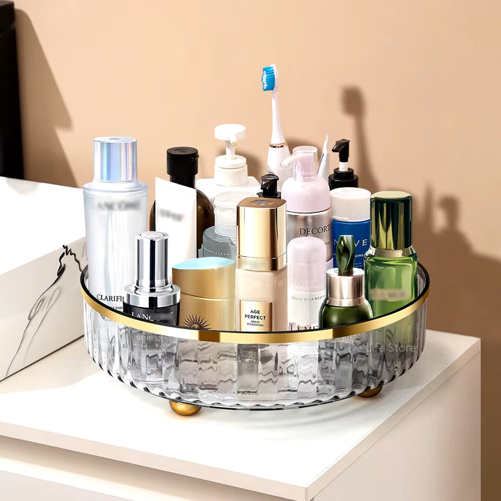 1/2 Layers Rotating Perfume Organizer for Dresser Light Luxury Skincare Cosmetic Organizer PET Bathroom Storage Tray