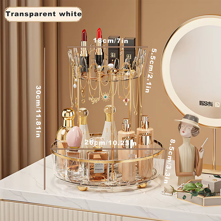 1/2 Layers Rotating Perfume Organizer for Dresser Light Luxury Skincare Cosmetic Organizer PET Bathroom Storage Tray