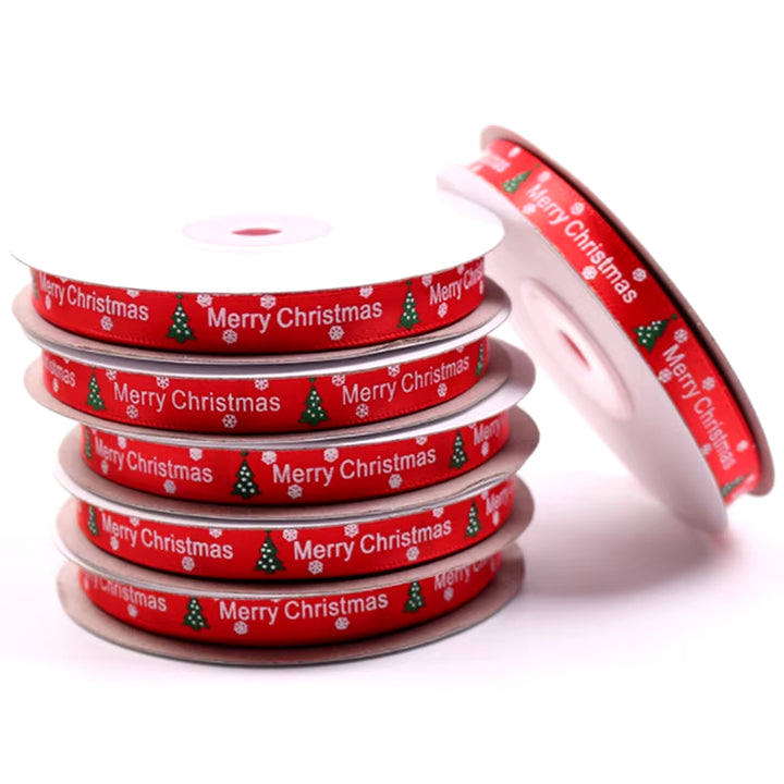 25Yards 10Mm Christmas Ribbon Printed Christmas Polyester Ribbon for Handmade Design Christmas Decoration DIY Gift Packing