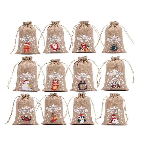 12Pc Christmas Velvet Bags Drawstring Pouch Candy Snack Gifts Bag for Xmas New Year Party Bracelet Jewelry Packaging Storage Bag