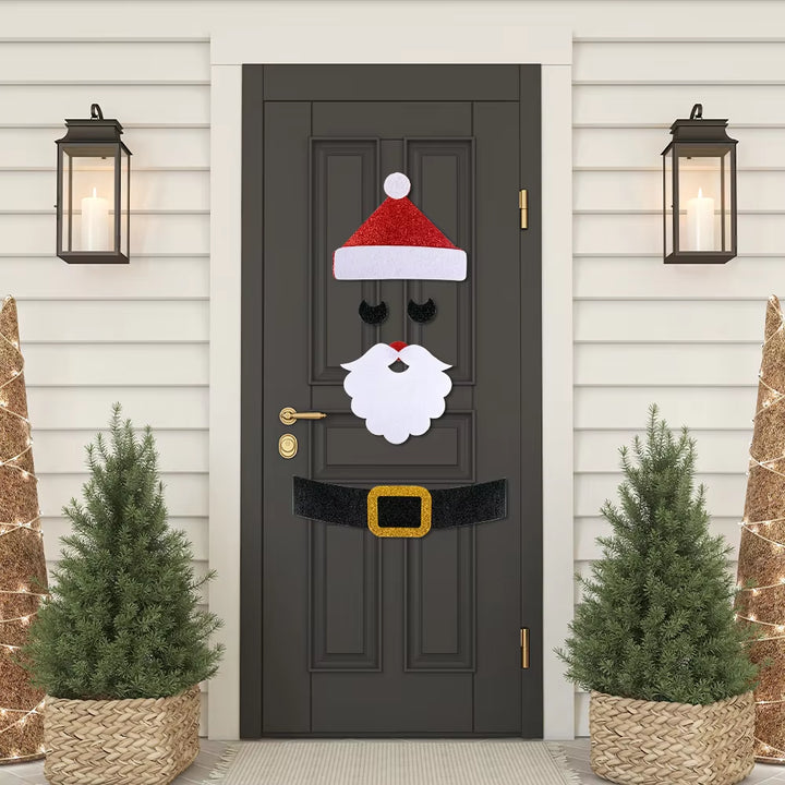 Christmas Door Window Stickers Felt Cloth Cartoon Snowman Santa Claus Elk Wall Sticker for Winter Xmas Noel New Year Decor Decal