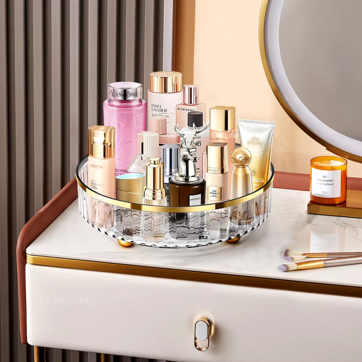 1/2 Layers Rotating Perfume Organizer for Dresser Light Luxury Skincare Cosmetic Organizer PET Bathroom Storage Tray