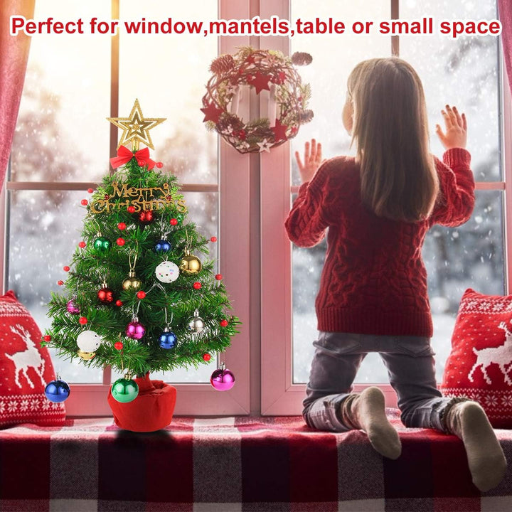 Mini Artificial Christmas Tree 50Cm Tabletop Small Christmas Tree Lighted Battery Operated, Pre-Lit Christmas Tree Desktop Ornaments for Xmas, Home, Kitchen Decor