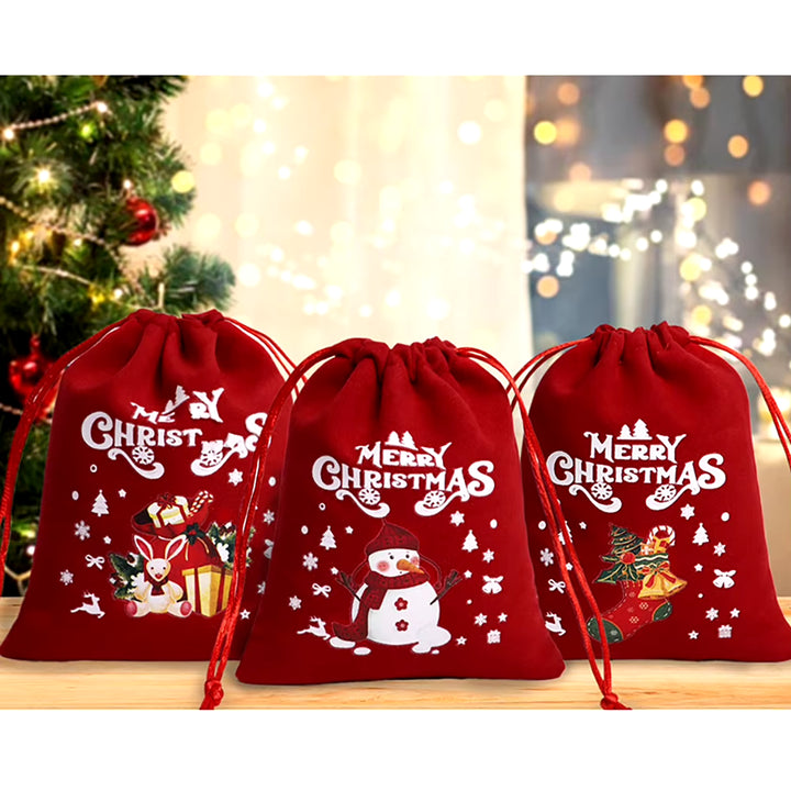 12Pc Christmas Velvet Bags Drawstring Pouch Candy Snack Gifts Bag for Xmas New Year Party Bracelet Jewelry Packaging Storage Bag