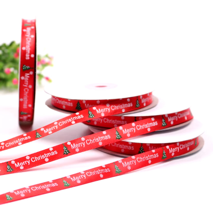 25Yards 10Mm Christmas Ribbon Printed Christmas Polyester Ribbon for Handmade Design Christmas Decoration DIY Gift Packing