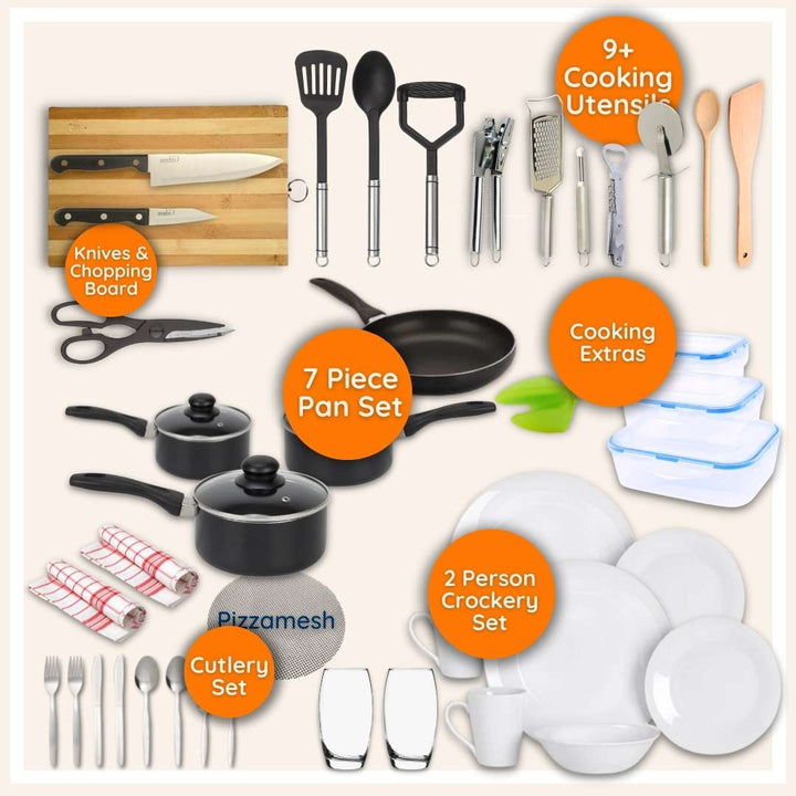 Essentials Kitchen Pack content details with non stick pots and pans